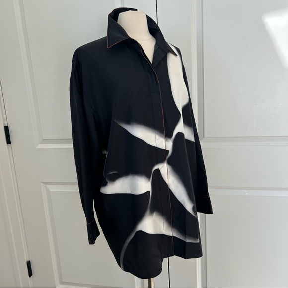 $898 Lafayette 148 x Martha Madigan sz L Italian Silk Twill Oversized Shirt Top - Picture 2 of 7